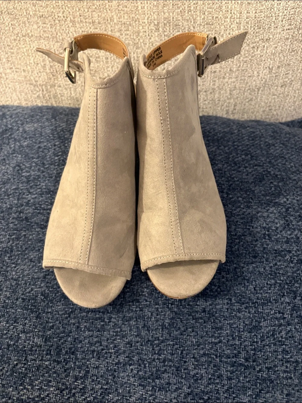 LOFT Taupe Suede Peep-Toe Slingback Block Heels